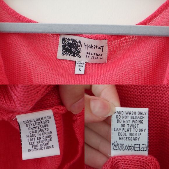 Habitat Size S 100% Linen Draped Neck Knit Blouse 3/4 Sleeve Pink - Picture 10 of 10